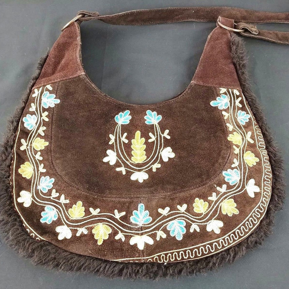 Handbags - Boho Style Suede Saddlebag Purse Embroidered